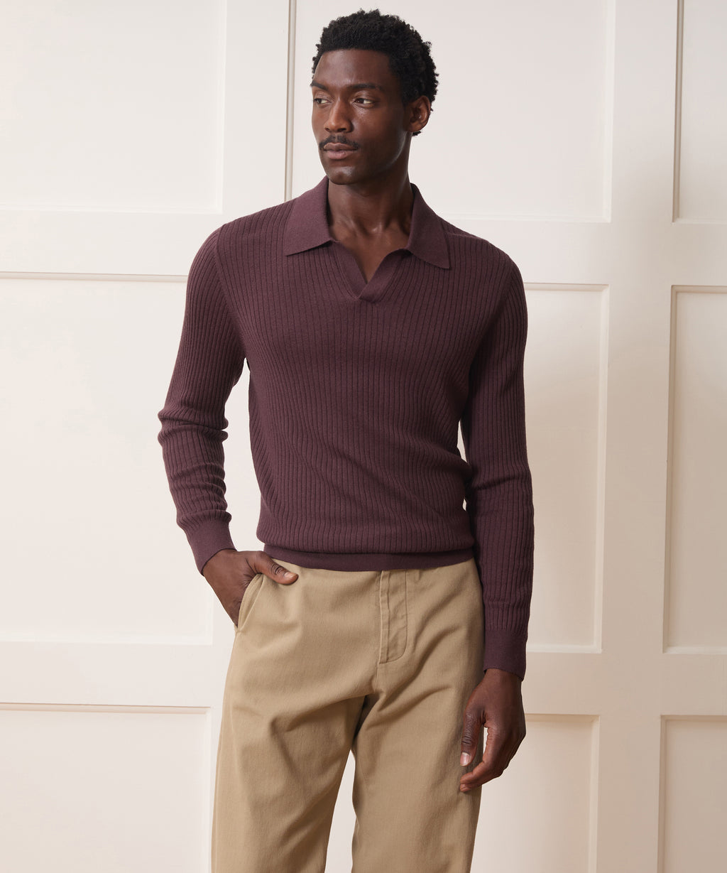Silk-Cashmere Ribbed Montauk Sweater Polo