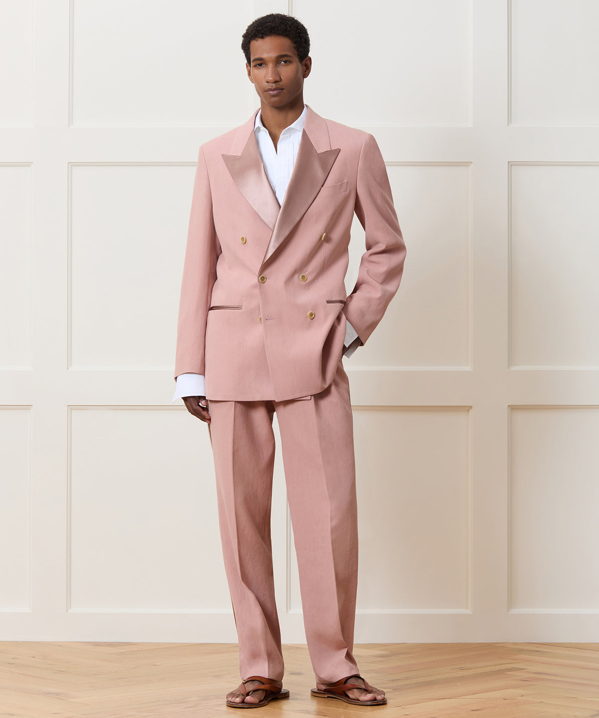 Relaxed Italian Sueded Linen Tuxedo Trouser