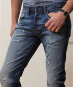 Slim Japanese Selvedge Stretch Jean in Distressed Wash