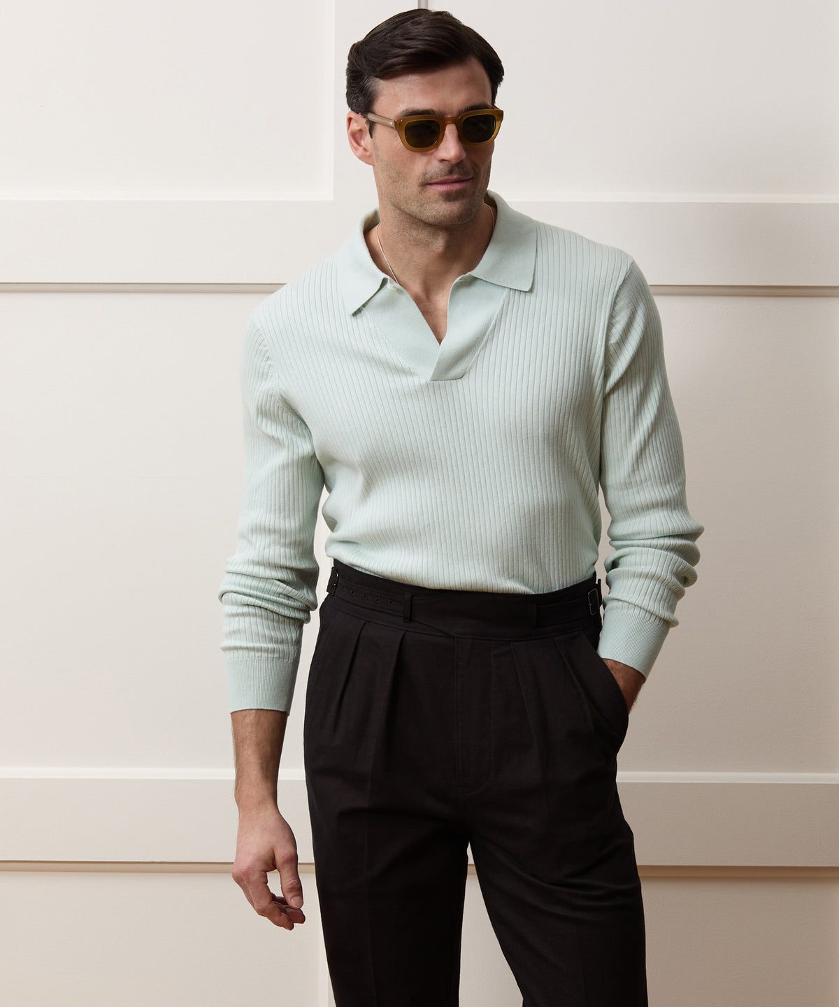 Ribbed Cotton-Cashmere Sweater Polo