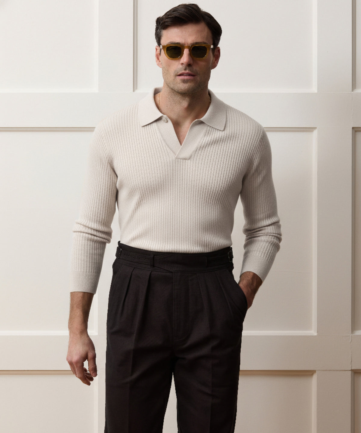 Ribbed Cotton-Cashmere Sweater Polo