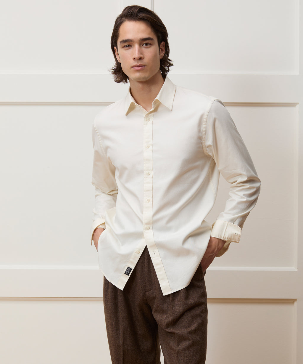 Cotton Twill Long Point Collar Shirt