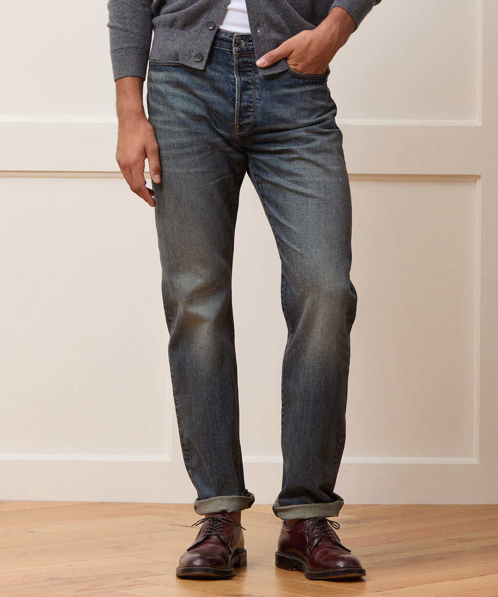 Straight Japanese Selvedge Stretch Jean in Worn Wash