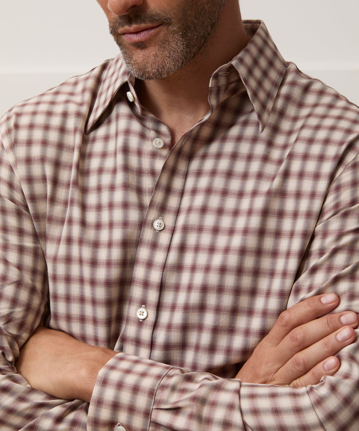 Lightweight Flannel Long Point Collar Dress Shirt