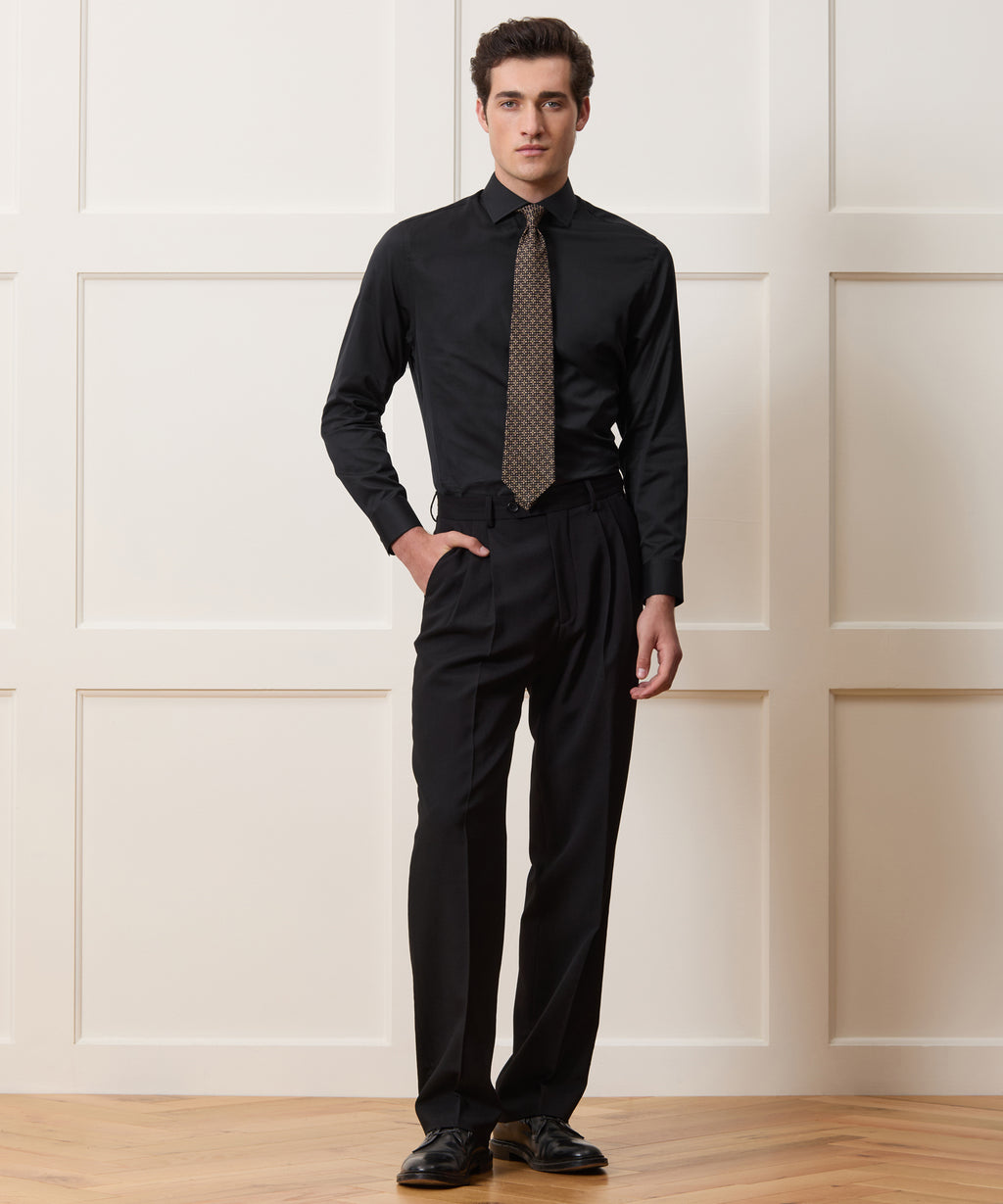 Slim Cotton-Silk Spread Collar Dress Shirt