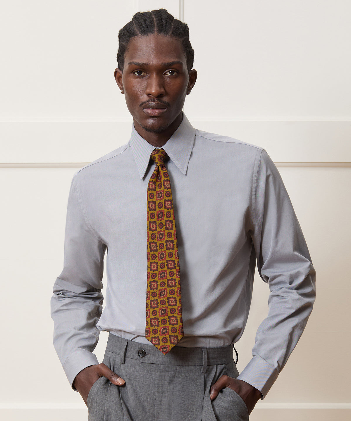 Slim Twill Long Collar Dress Shirt