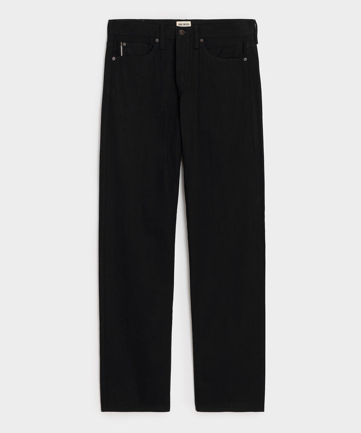 Relaxed Rigid Selvedge Pleated Jean in Black