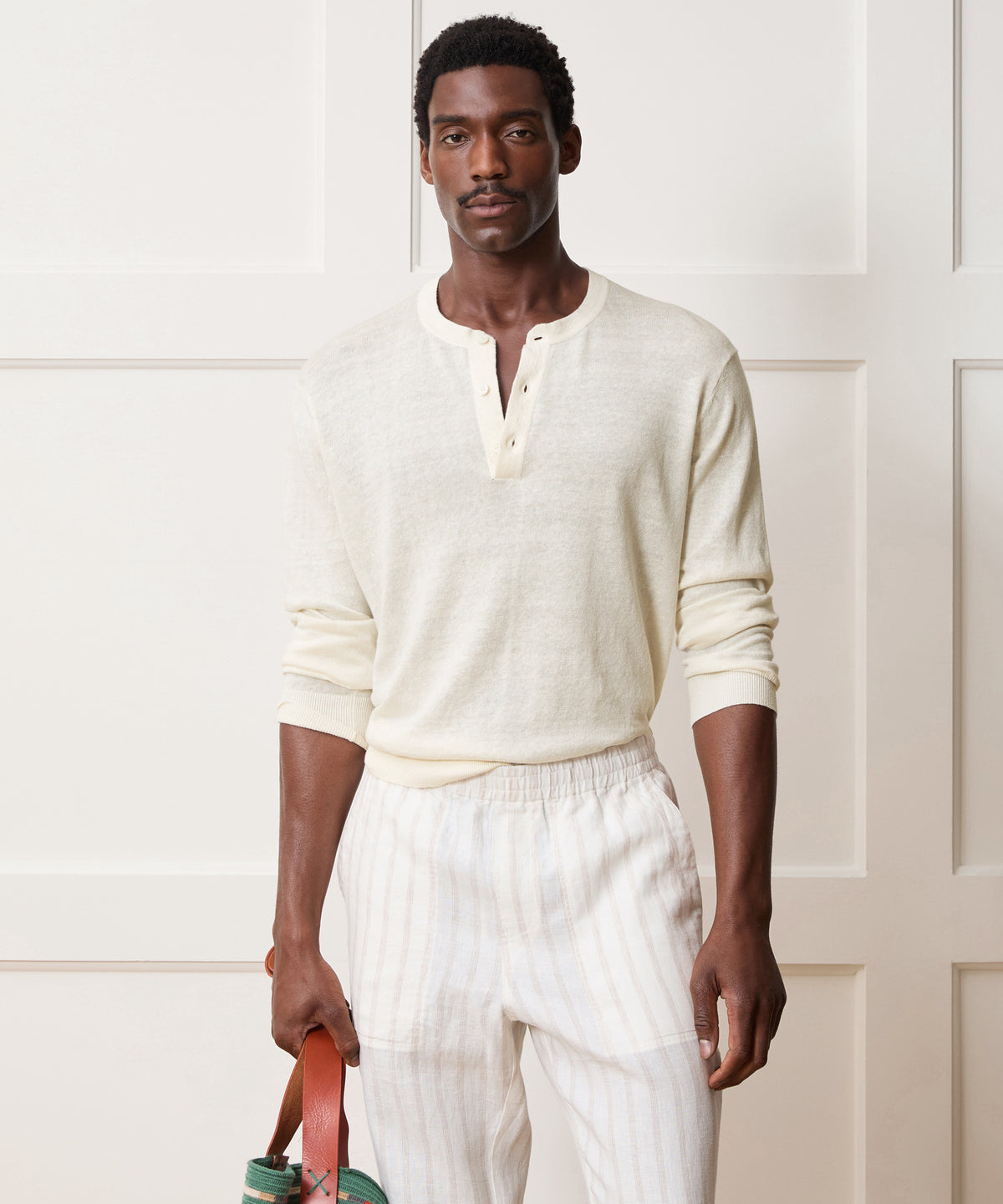 Linen-Cotton Henley Sweater