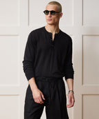 Linen-Cotton Henley Sweater