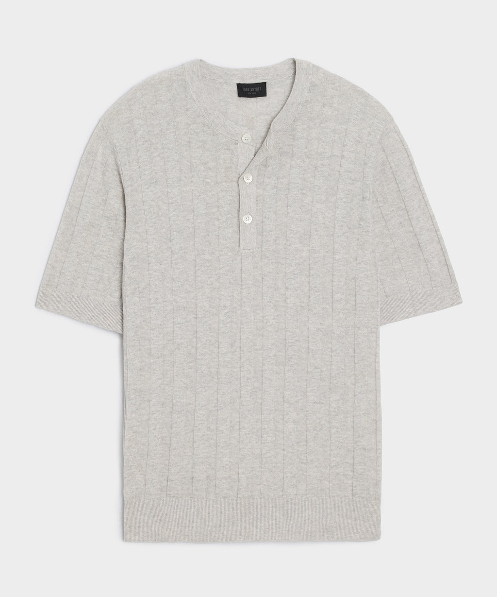 Ribbed Linen-Cotton Henley Sweater