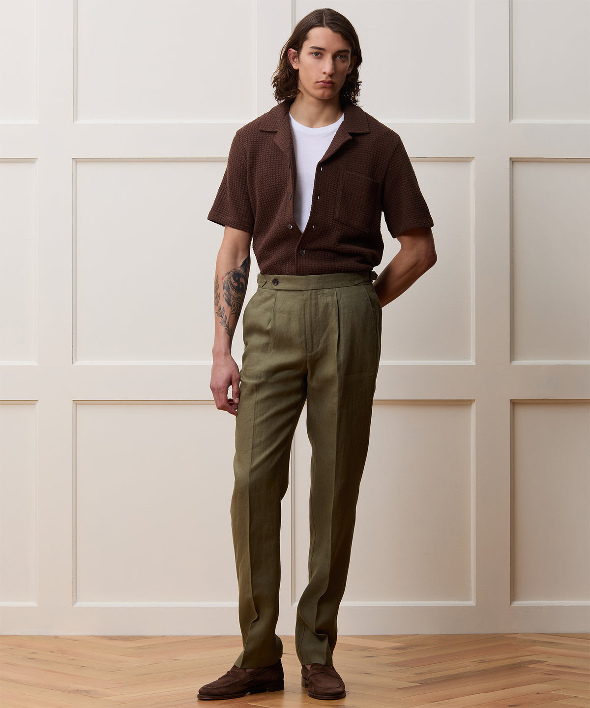 Straight Fit Irish Linen Side Tab Trouser