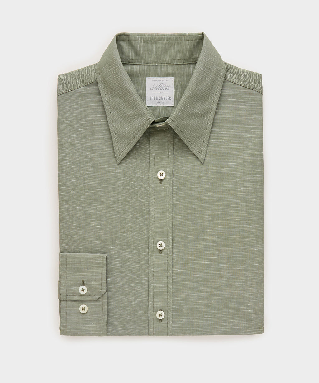 Italian Cotton-Linen Long Point Collar Dress Shirt