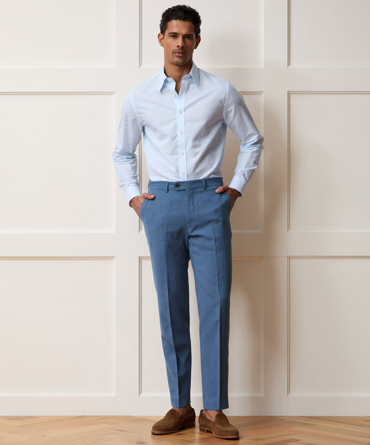 Italian Cotton-Linen Long Point Collar Dress Shirt