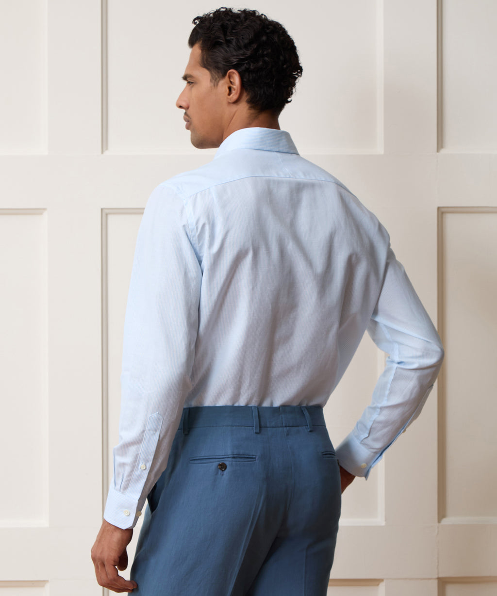 Italian Cotton-Linen Long Point Collar Dress Shirt