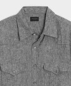 Close-up detail of the Todd Snyder Linen Western Shirt.