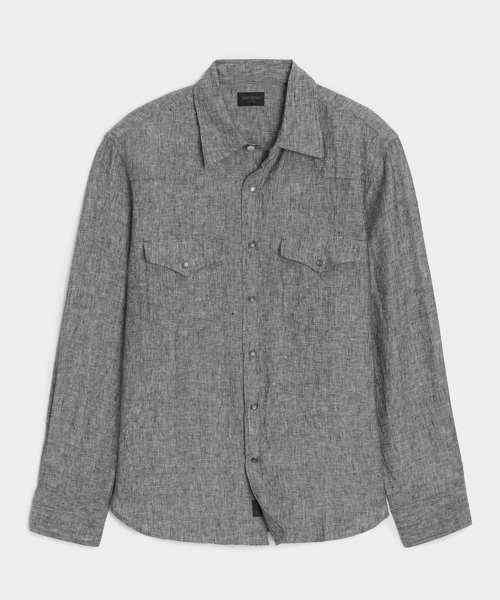 Flat lay of the Todd Snyder Linen Western Shirt.