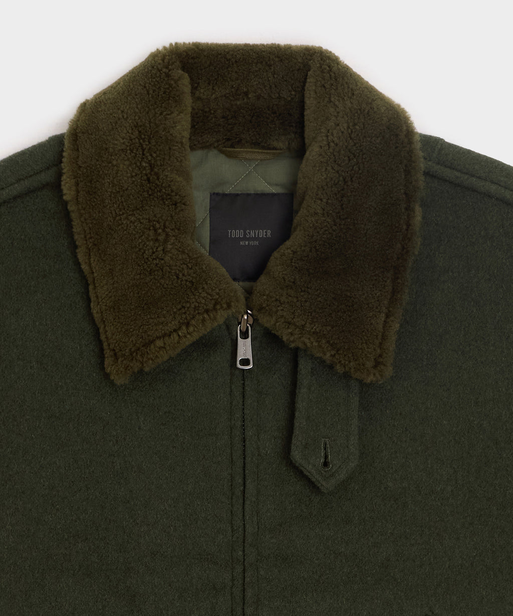 Shearling Collar Wool Bomber Jacket