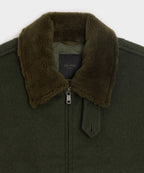 Shearling Collar Wool Bomber Jacket