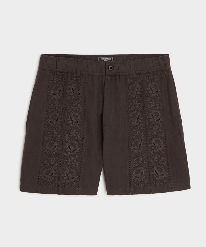 5" Embroidered Linen Beachcomber Short