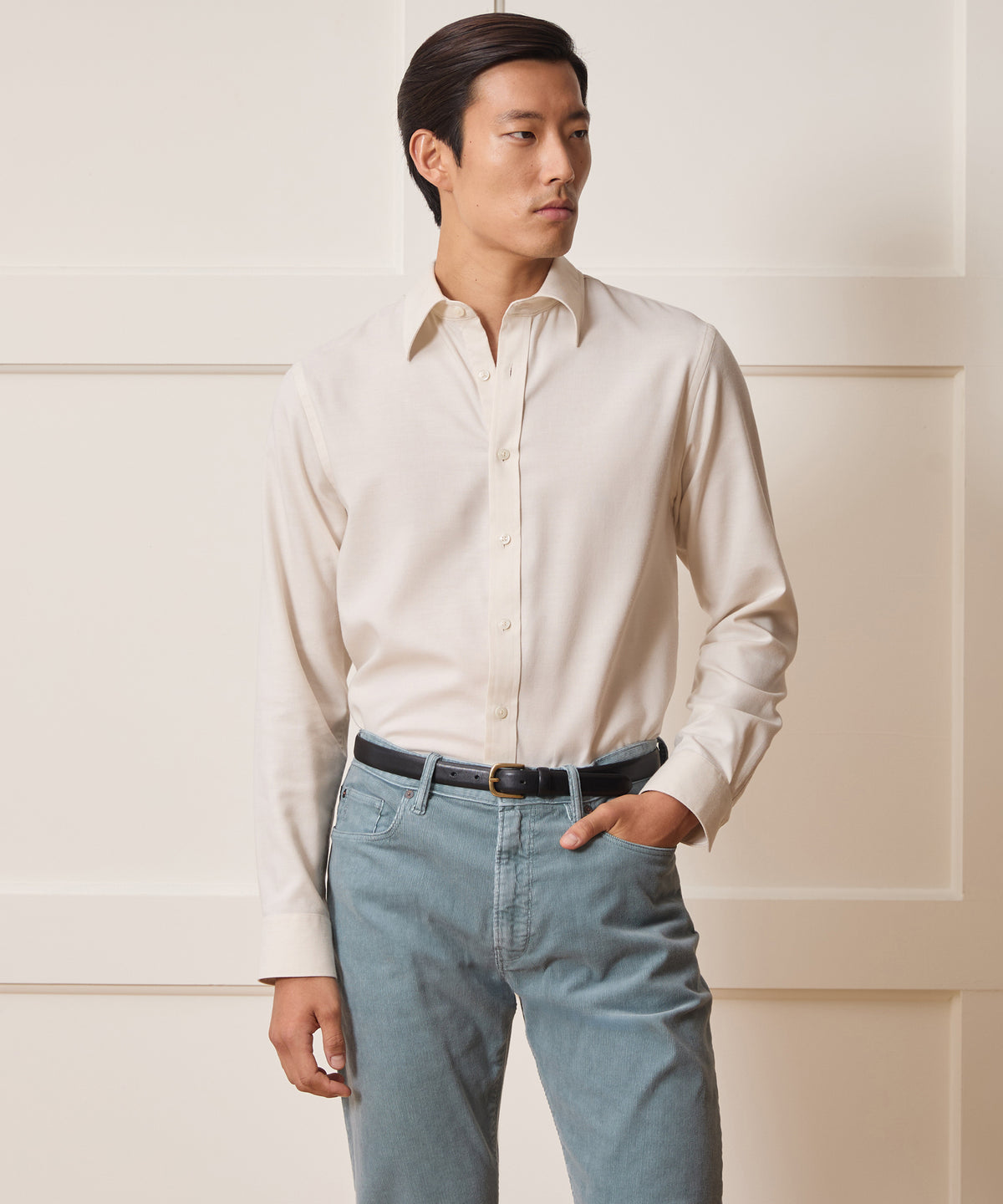 Italian Featherweight Flannel Long Point Collar Dress Shirt
