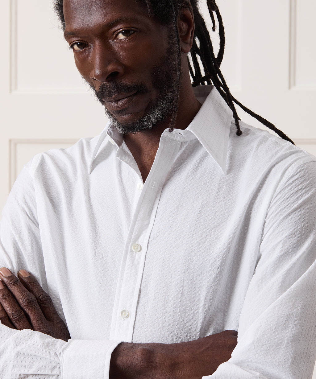 Seersucker Long Point Collar Dress Shirt
