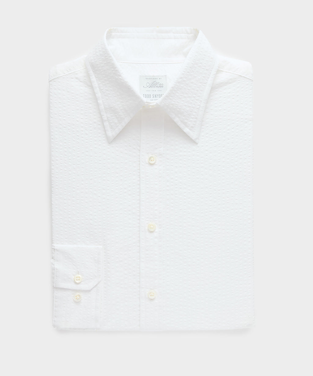 Seersucker Long Point Collar Dress Shirt