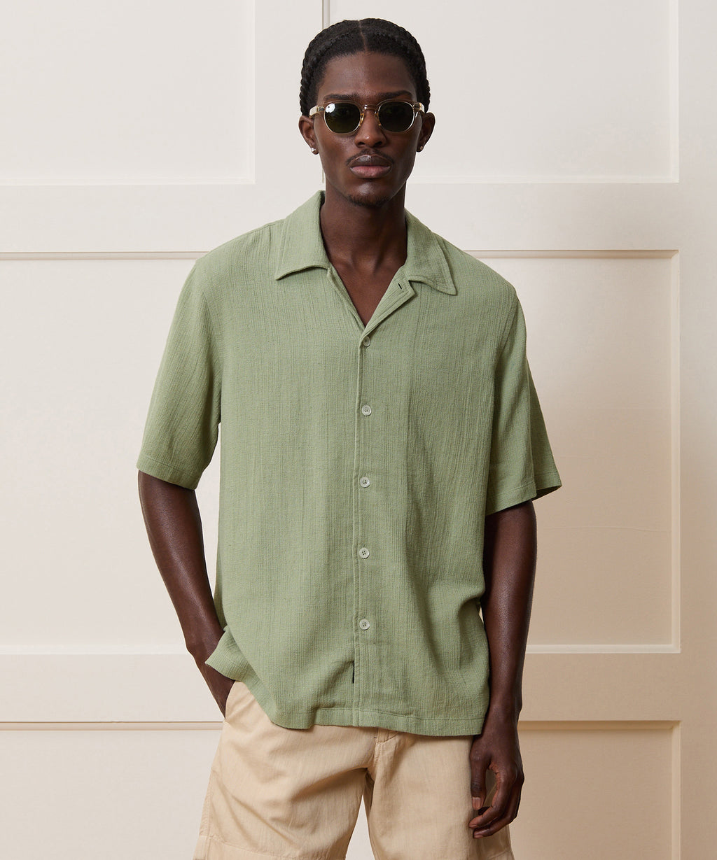 Relaxed Basketweave Camp Collar Shirt