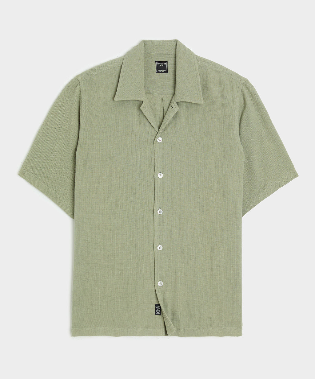 Relaxed Basketweave Camp Collar Shirt