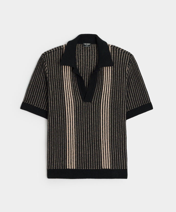 Striped Short-Sleeve Polo in Black