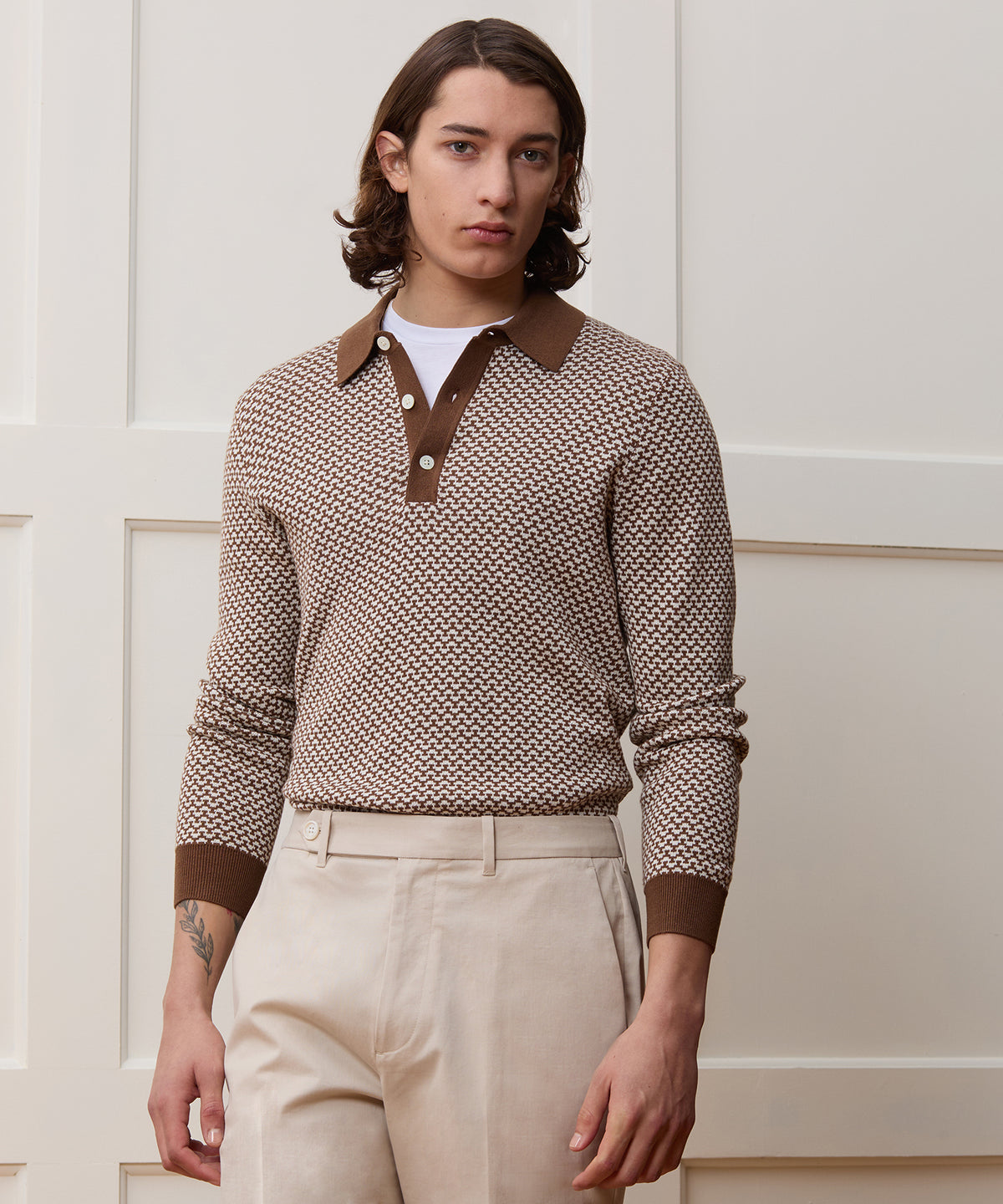 Silk-Cotton Geo Sweater Polo
