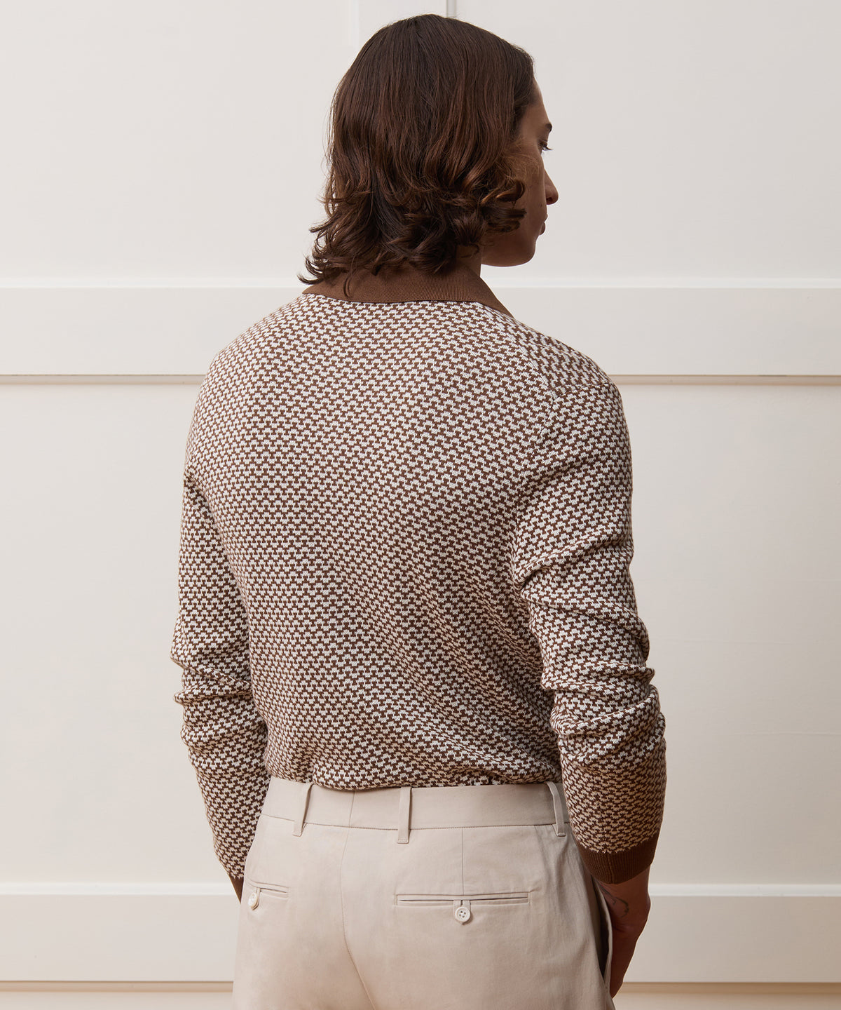 Silk-Cotton Geo Sweater Polo