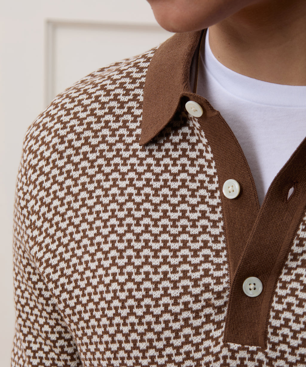 Silk-Cotton Geo Sweater Polo