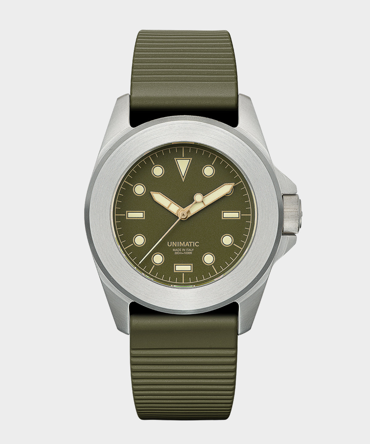 UNIMATIC U4S Classic Military Watch in Olive with silver dial