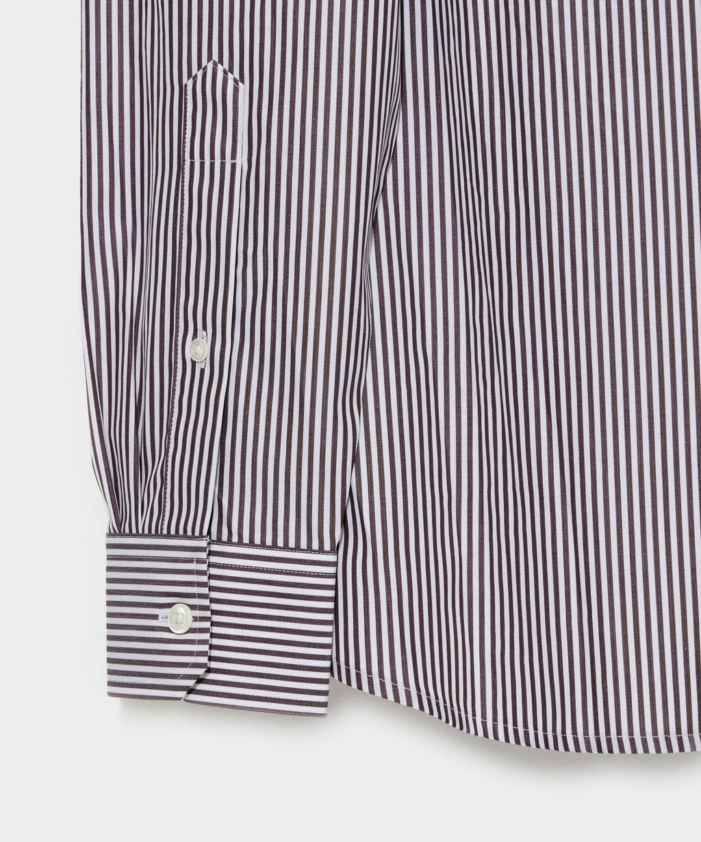 Spread Collar Poplin Dress Shirt in Brown Banker Stripe
